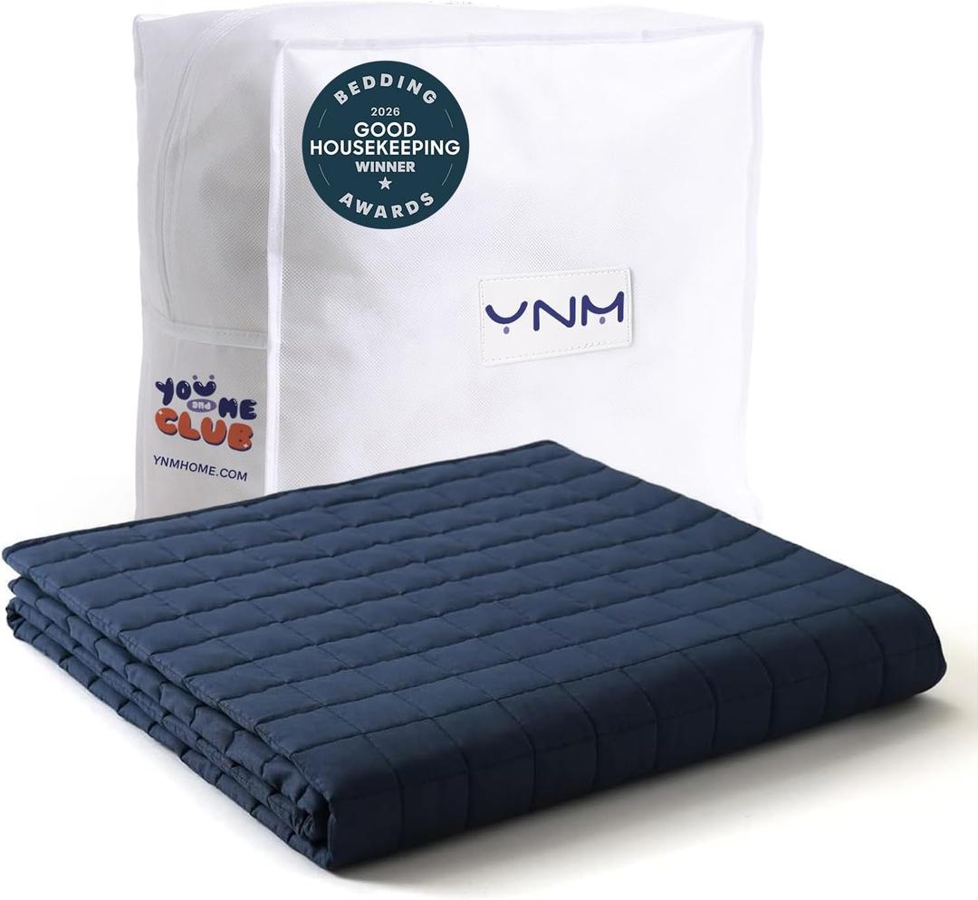 YnM Cotton King Size Weighted Blanket for Adults (88x104 Inches, 25 Pounds, Navy), Smallest Compartments with Cooling Glass Beads,Heavy Blanket for Two Persons of 140~240lbs on Queen or King Bed, Exclusive Cotton Navy