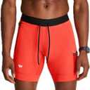WOLACO Sprint Half Tight Compression Shorts with Phone Pocket for Men (Small, Lava (8 Inch))
