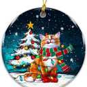 6 x Cat Ornament 2025  Cute Ceramic Holiday Decoration with Festive Cat in Scarf and Christmas Tree  Funny Pet Lover Gift  Rustic Farmhouse Xmas Tree Dcor