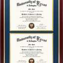 GMFrames Double Diploma Frame for Two 8.5x11 Certificates with Navy over Gold Mat, Solid Wood, UV Protection Acrylic, Cherry Finish with Gold Trim, 14x20 for Double 8.5x11