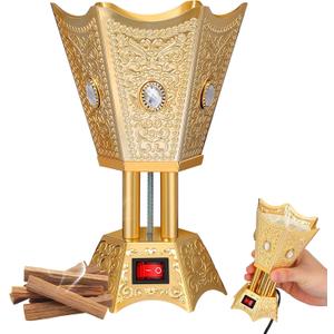 TEHAUX Electric Incense Burner Plug-in Arabian Bakhoor Burner for Home and Office Metal Electric Incense Holder for Middle Eastern Fragrance Desktop Censer for Yoga Spa Decor 4.48 Inch (Golden Us)