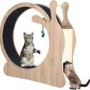 Large Cat Running Wheel, Cat Wheel for Indoor Cats 37.5" Inner Diameter Wood Pet Treadmill with Scratching Board and Playing Balls Quiet Cats Wheel Exerciser Natural Wood