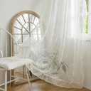 Ivory Lace Curtains 84 Inches Long for Bedroom Living Room, Sheer Victorian Florals Embroidery Scalloped Edges, Window Treatments Farmhouse Country Pair Decor Rod Pocket, W57 x L84