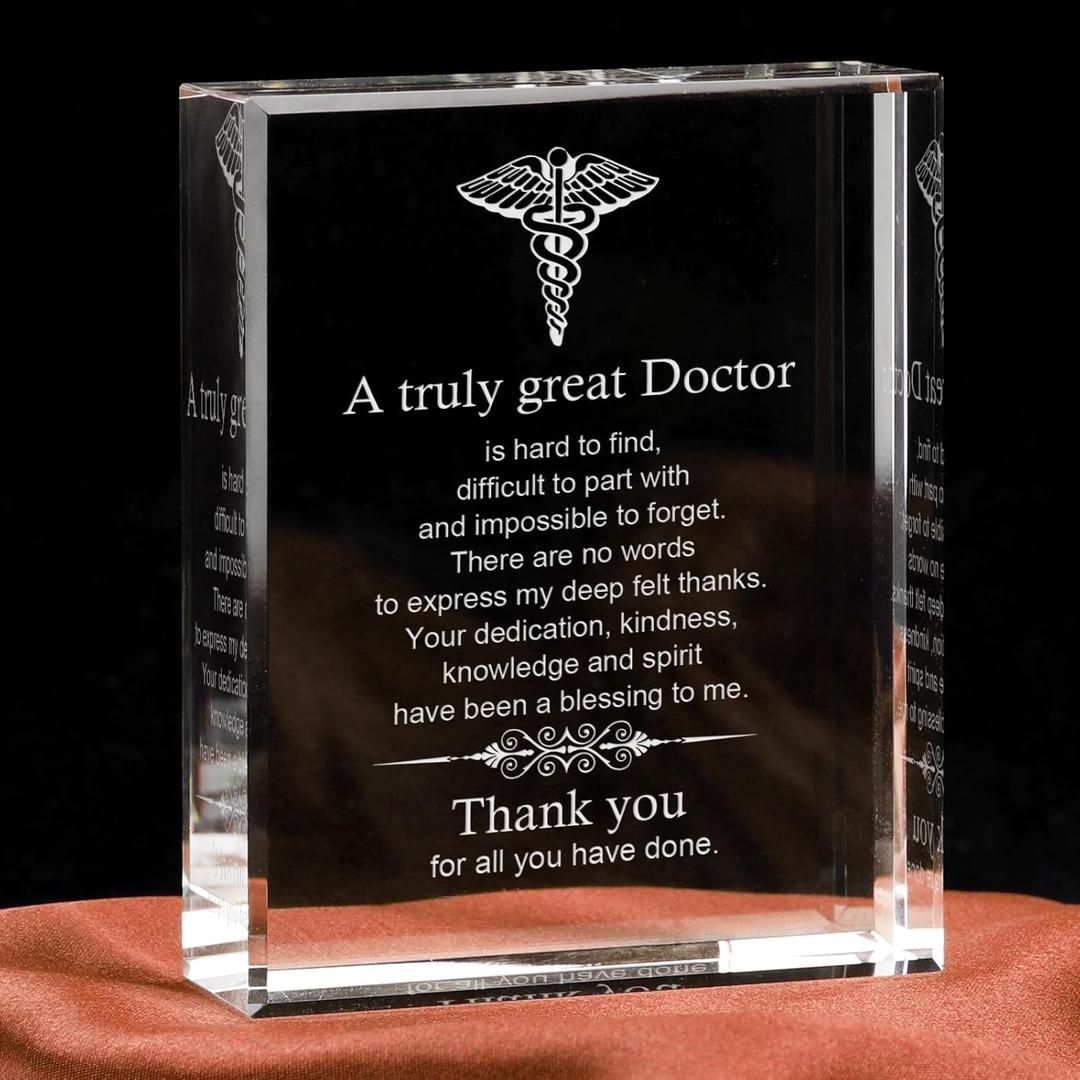 Doctor, Laser Engrave Crystal Keepsake Plaque Desk Decoration for Doctor Gifts for Men Women, Unique Gift for Doctors, Birthday Christmas Thank You Doctors Gift