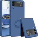 GaoBao for Samsung Galaxy Z Flip 3 5G Case, Galaxy Z Flip 3 5G Cover 6.7'', Liquid Silicone Soft Gel Rubber Bumper Anti-Scratch Protective Case with Ring for Galaxy Z Flip3 5G 2021, Navy Blue.