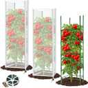 3 Set Square Tomato Cage with Plant Cover Net 47'' Tall Plant Support Structures for Vegetables Large Climbing Plants Trellis Stakes for Garden, Pots, Raised Garden Bed Outdoor Supplies