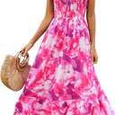 GRACE KARIN Women's 2025 Summer Floral Boho Dress Square Neck Strapped Swing A Line Sundress Beach Long Maxi Outfits M Rose Purple