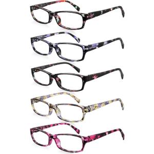 Reading Glasses for Women Men - 5 Pack Blue Light Blocking Spring Hinge Computer Readers Anti Glare UV Eyeglasses 1.5x