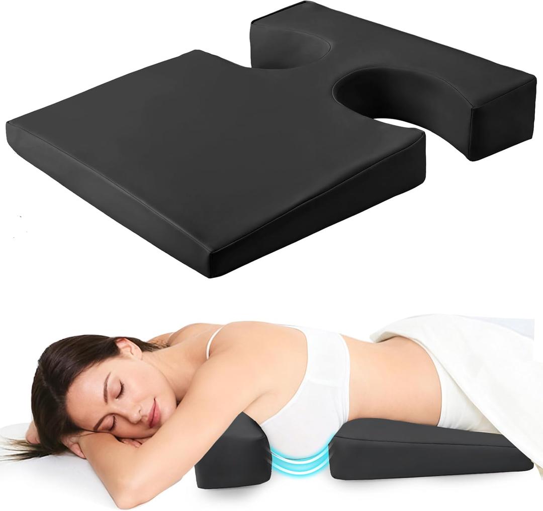 Breast Pillow for Sleeping, Bolster T-Wedge Cushion Massage for Bust Sizes (AA-D), Comfort Bolster Wedge, Chest Massage Table Prone Pillow for SPA, Memory Foam, Black