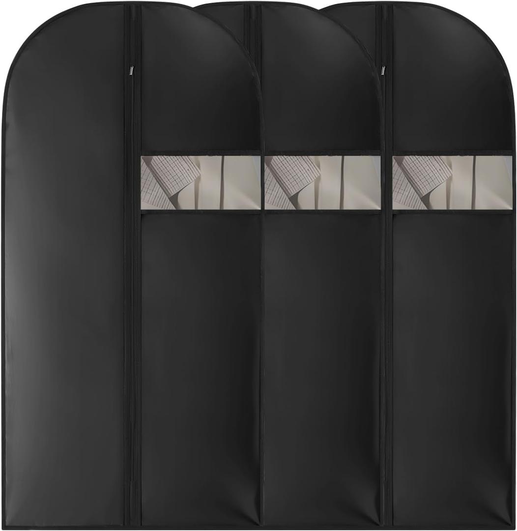 Kimmama Garment Bags for Hanging Clothes, Dress Bags for Gowns, Wedding Dress, Suit, Dance Costumes, Coat, PEVA Material, Black, 23.6" x 43.3"