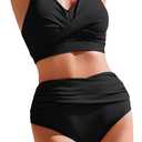 AI'MAGE Womens High Waisted Bikini Sets Tummy Control Swimsuit 2 Piece Bathing Suit Color Block Swimwear 2025 Swim Suit (Large, Black)