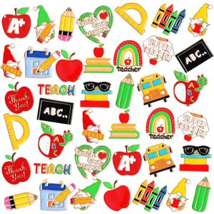 Giegxin 40 Pcs School Enamel Pins Bulk for Backpacks Cute Student Lapel Pins Pencil Book Apple Brooches for Clothes Bags School Accessories