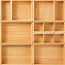 Fabsome Drawer Organizer, Set of 9 Bamboo Wood Kitchen Makeup Desk Junk Tea Drawer Storage Boxes Bins for Cutlery Silverware Utensils Flatware, Small Wooden Container Tray for Bathroom, Office