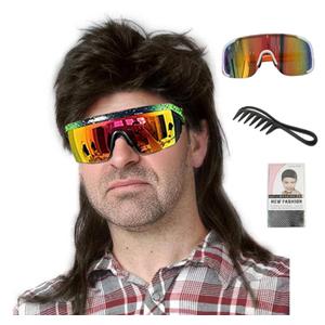 Men's 80s Mullet Wig Set, Retro Rocker Costume for Halloween, 80s Themed Party Cosplay (Black)