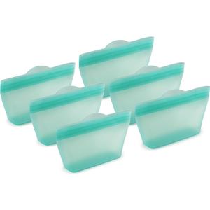Home Logic Reusable Snack Bags - Set of 6 Pool Blue Silicone Freezer Bags, Airtight Leak Resistant Reusable Zip Bags for Kitchen Home Food Prep, Microwave & Sous Vide Safe