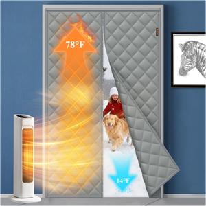 MAGZO Magnetic Thermal Insulated Door Curtain, 48" x 80", Upgraded Oxford Filled with Thicken Cotton, Weatherproofing Insulation Cover Blanket for Winter/Standard Entry Doors, Keep Cold Out, Grey
