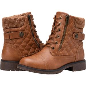 Vepose Women's Combat Ankle Boots Lace up Comfortable Short Booties Low Heel (12, Brown)