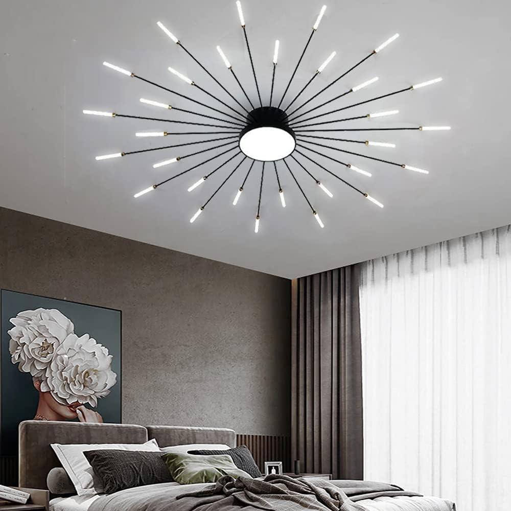 LightInTheBox Modern LED Ceiling Light Sputnik Linear Flush Mount Ceiling Lamp Firework Flower Ceiling Light Fixture for Living Room Dining Room (Black, 30-Heads, Natural Light)