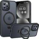Magnetic Case for iPhone 15 Pro, with Invisible Ring Stand, Military Drop Protection, Shockproof Anti-Fingerprint Matte Protective Cover for iPhone 15 Pro, Black