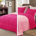 Exclusivo Mezcla Lightweight Reversible Queen Size Comforter Set, Down Alternative Comforter with 2 Pillow Sham, Queen Size Bedding Set for All Seasons, Hot Pink/Bright Pink