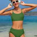 Girls Swimsuit 2 Piece RuffleTrim Square Neck Ruched Bikini Adjustable Straps Criss Cross Bathing Suit for Girls 9-16Y