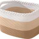 Cotton Rope Storage Basket, Rectangle Woven Baskets with Handles for Shelves, Home Organizer Storage Bins Cubes, Toy Laundry Towel Basket for Living Room Bathroom, 15x10x9.5 Inches, Pack of 1