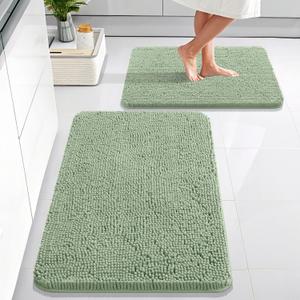 OLANLY Bathroom Rugs Sets 2 Piece, Soft Absorbent Chenille Bath Mats Area Rug Set, Non-Slip, Quick Dry, Machine Washable Bath Mats for Bathroom, Home Decor Accessories (30"x20"+24"x16", Sage Green)