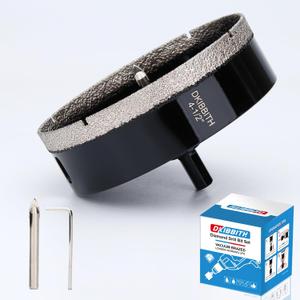 4-1/2" Diamond Hole-Saw Bits with Pilot Drill Bit 4-1/2 in Diamond Tipped Tile Hole Saws with Guiding Bit for Accurate Drilling, for Porcelain Tile Ceramic Pottery Granite Stone Glass Bottles 115mm