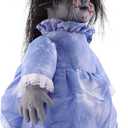 TOYANDONA Outdoor Decor 1Pcs Halloween Scary Doll, Sound- Activated Walking Doll Halloween Glowing Creepy for Haunted House Decor (Without Battery) Haunted (Black+blue)