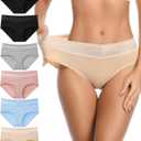 OLIKEME Cotton Underwear for Women Mid-High Waisted Lace Band Lady Panties No Show Breathable Hipster Briefs 6Pack (M)
