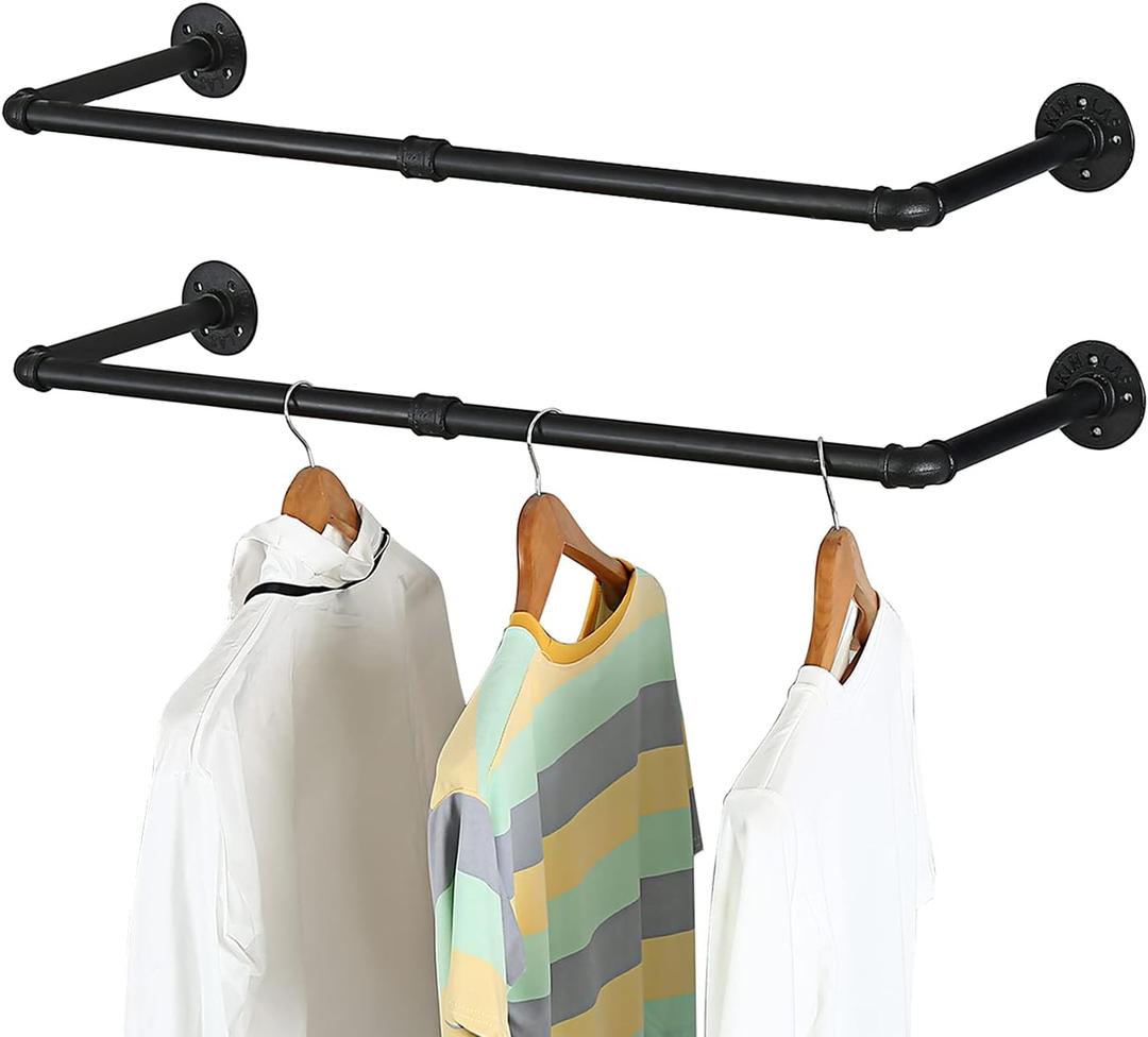 Oroonoko 2PCS 36inch Industrial Pipe Clothes Rack Wall Mount For Hanging Rod Bar for Laundry Room Plant Hanger Indoor Up to Max Load 132lbs Black (36 inch(2 Packs))