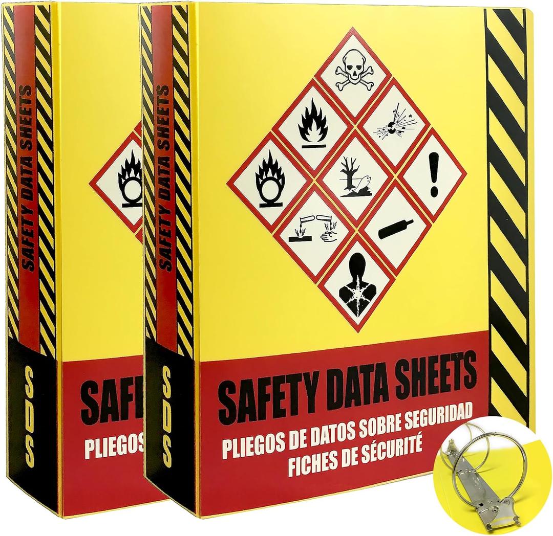 Ring Binder Depot 2 Pack of SDS Binder, Heavy Duty 3 Ring Binder with 1.5 In Capacity Holds 250 Pages, Trilingual with EnglishSpanishFrench, Durable and Highly Visible Safety Data Sheets, Yellow