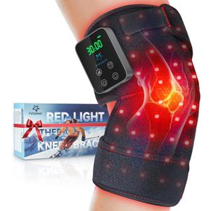Red Light Therapy Knee Brace Wireless Rechargeable with Pulse & Heating Modes, 660nm & 850nm Near-Infrared Light for Knee, Elbows & Shoulders Ideal for Elderly & Athletes FSA HSA Eligible (1 PCS, Black)