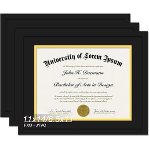 Fxojyvo Black 11 x 14 Diploma Frame Set of 3, Display Document 8.5x11 with Mat or 11x14 Without Mat, Certificate Frame with Black&Gold Mat for Masters Associates Bachelor Degree - 3 Packs