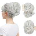 Claw Clip Short Ponytail Messy Bun Hair Piece Bendable Hair Branch Extensions Fluffy Wavy Curly Synthetic Versatile White Hairpieces