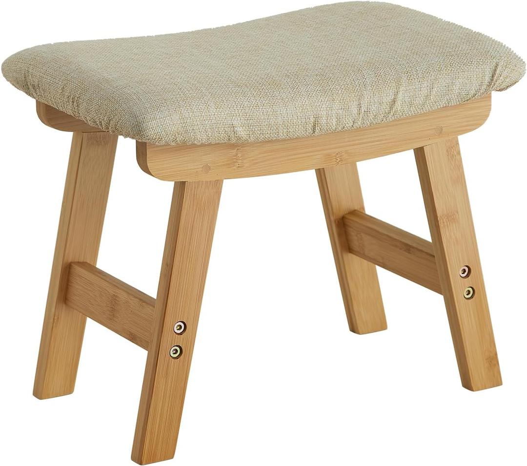 Foot Stool Ottoman Foot Rest Under Desk, Small Stool for Living Room, Bedroom and Kitchen (Natural Legs - Beige Stool Surface)