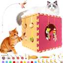 Larger-Size Interactive Cat Toys Cube Set, 30 Pcs Puzzle Box with Cooling Mat, Cat Wand, Feather Wand, Catnip, Bells & Balls for Indoor Cats