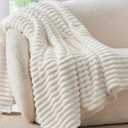 BEDELITE Fleece Throw Blanket for Couch - 300GSM Soft & Warm Fluffy Cream White Blanket, Decorative and Giftable Striped Blankets for Women, Men, 50"x60"