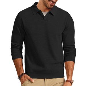 PJ PAUL JONES Mens Sweater Long Sleeve V Neck Pullover Sweater Knitted Textured Sweater (XX-Large, Black)