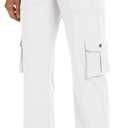 MoFiz Women's Hiking Cargo Athletic Pants Casual Travel Loose Lightweight Quick Dry Breathable Running Joggers Outdoor Button Pockets White S