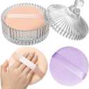 3 Pcs Extra Large Body Powder Puff and Container - 6 Inch Glass Dusting Powder Container with Puff, Body Powder Puff for Women Soft Washable Reusable Fluffy Makeup Wet Dry