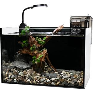 Nano Nature Aquarium Kit,2.8 Gallon Small Aquarium Set Glass Fish Tank with Waterfall Filter and Light for Beginners and Children to Keep Betta Fish, Goldfish, Shrimp, and Aquatic Plants