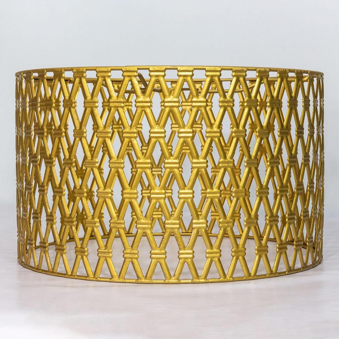 Drum lamp shades Gold metal shade,Hollow-out design Hand-crafted, Replacement shades For Floor,Chandelier,Table Living Room Bedroom Pendant lampshade(Broil Cage2)
