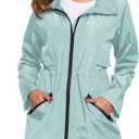 Avoogue Women's Long Raincoat with Hood Outdoor Lightweight Windbreaker Rain Jacket Waterproof (Blue, XXL)