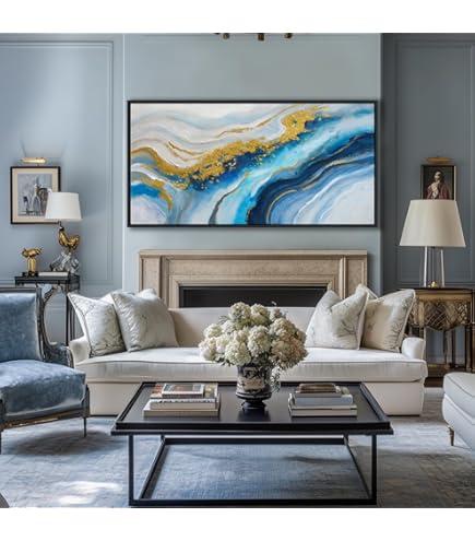 Blue Wall Art for Living Room - Abstract Canvas Wall Art, 40x20 Inches