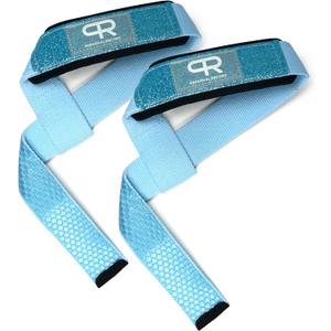 Lifting Straps - Super Heavy Duty No Slip Grip Wrist Straps for Weightlifting, Extra Thick Cotton, Fatigue Reduction, Fully Adjustable, Larry Wheels Wraps (Glitter Blue)