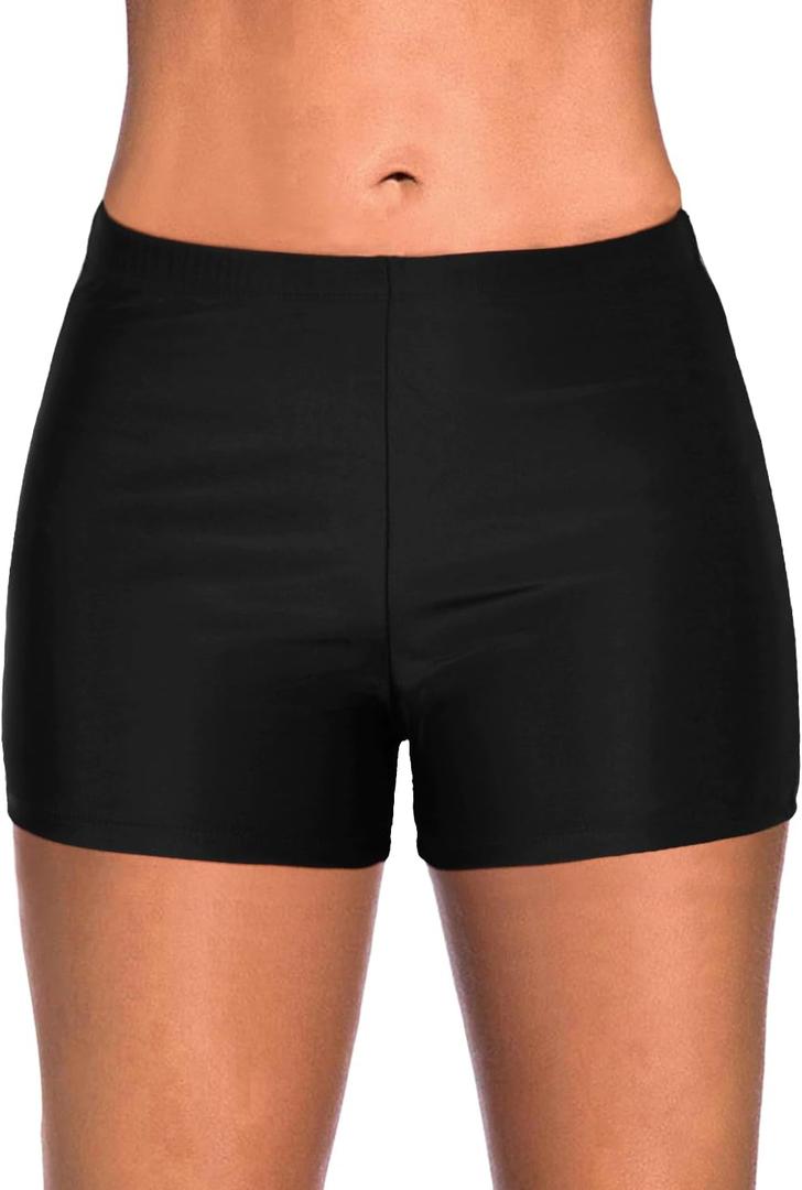 Yonique Womens Swim Shorts Solid Tankini Bottoms Swimsuit Bottoms (Large, 03 Black)
