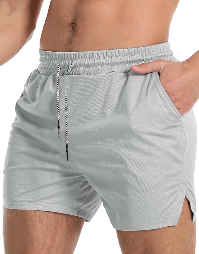Aolesy Men's Gym Workout Shorts 5 Inch Lightweight Bodybuilding Athletic Shorts Running Training with Zipper Pockets & Towel Loop, XXL