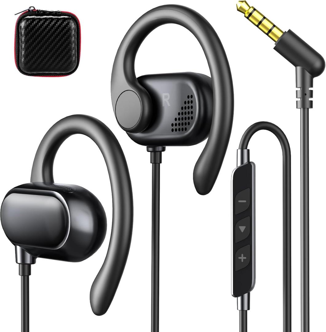 Open Ear Headphones Wired 3.5mm Earphones for Chormebook Laptop PC,Over Earbuds Wired with Ear Hook& Microphone 3.5mm Plug Ear Buds for Samsung A25 A15 A14/Kindle Fire Zoom Office Running Sports Kids