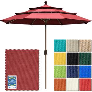 EliteShade USA 10-Year-Non-Fading 9ft 3-Tier Market Patio Umbrella, Commercial Grade Outdoor Table Umbrella with Crank Open, Windproof & UPF 50+ UV Protection, Heavy Duty Ventilation for Garden, Deck, Pool, Backyard, Beach & Bistro, Burgundy